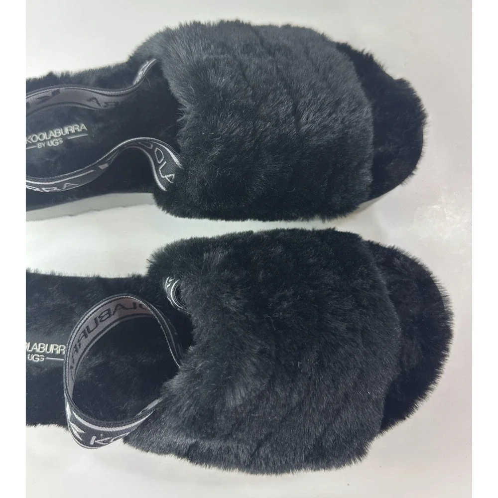 Koolaburra by UGG Fuzz'n II Black Cozy Slingback Ankle Strap Fleece Slippers 7 - Picture 6 of 12